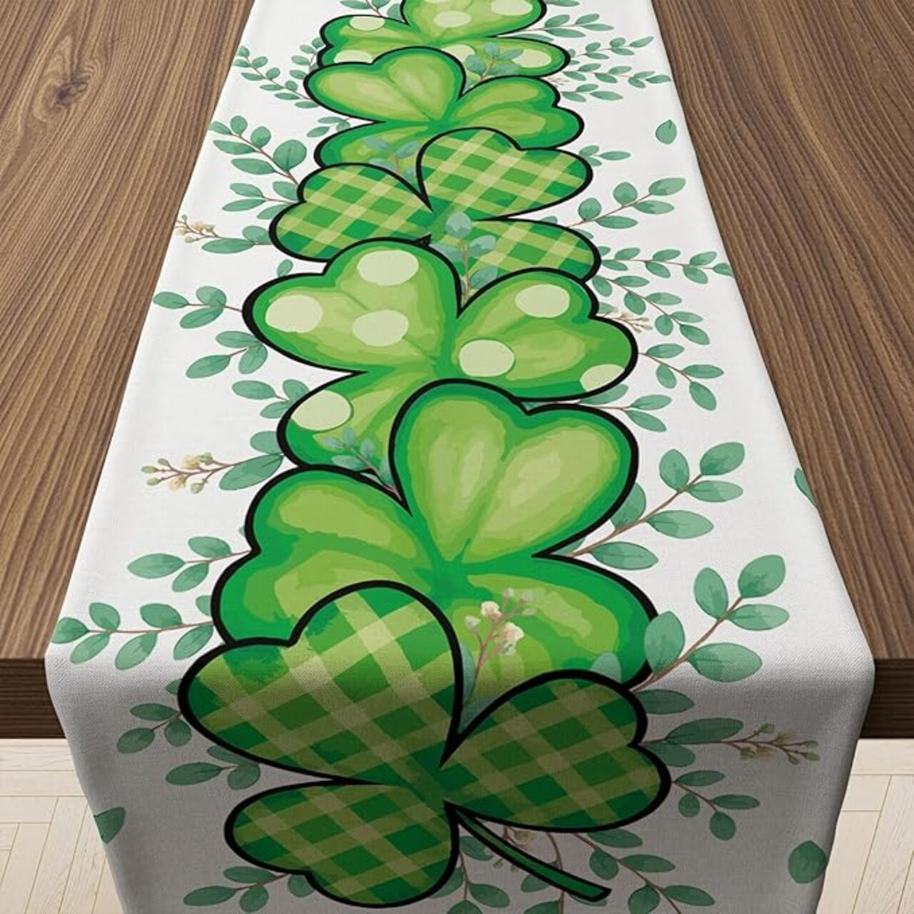 St Patricks Day Decorations - Shamrock Table Runner | St Patricks Day Party Favors Supplies Decor Indoor Outdoor - Spring Holiday Banner Backdrop Decorations for Table Home Kitchen